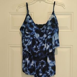 3 Piece Swimsuit Ensemble Black Skort Bottoms,Blue & Black,Gray & Black Swim Top